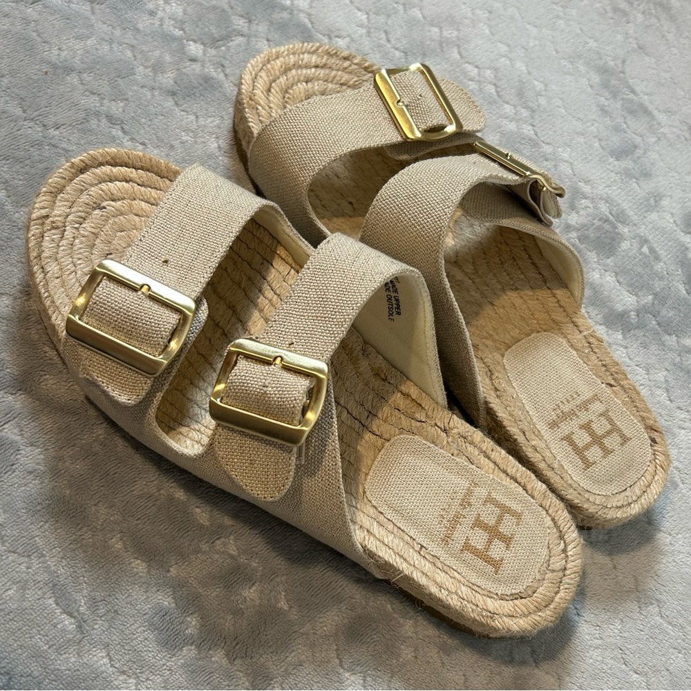 Haute Hippie Sandals Woven Boho Size 9 Women’s with Gold Buckle Detail
